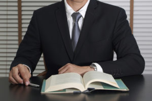 Businessman sitting at meeting room and working the job interview